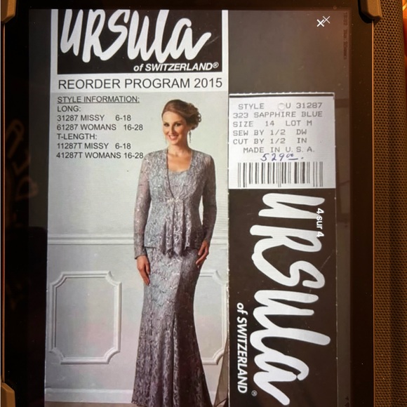 Ursula of Switzerland Silver-Gray Lace Evening Gown with Jacket - Picture 2 of 2